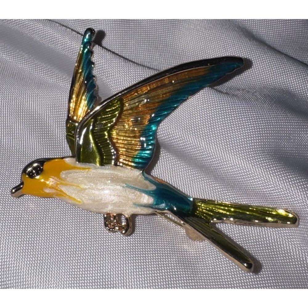 Flying Swallow Bird Brooch Gold Tone Multicolor Enamel Animal Jewelry Pin NEW - Picture 4 of 7